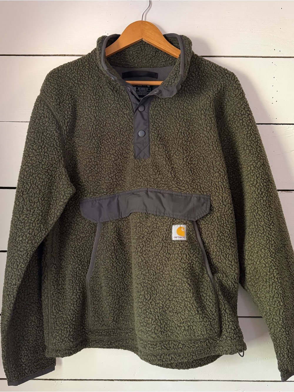 Carhartt Men’s Olive Green Sherpa Pullover with Dark Trim